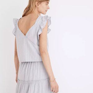 Madewell Striped Flutter-Sleeve Cross-Back Top NWT